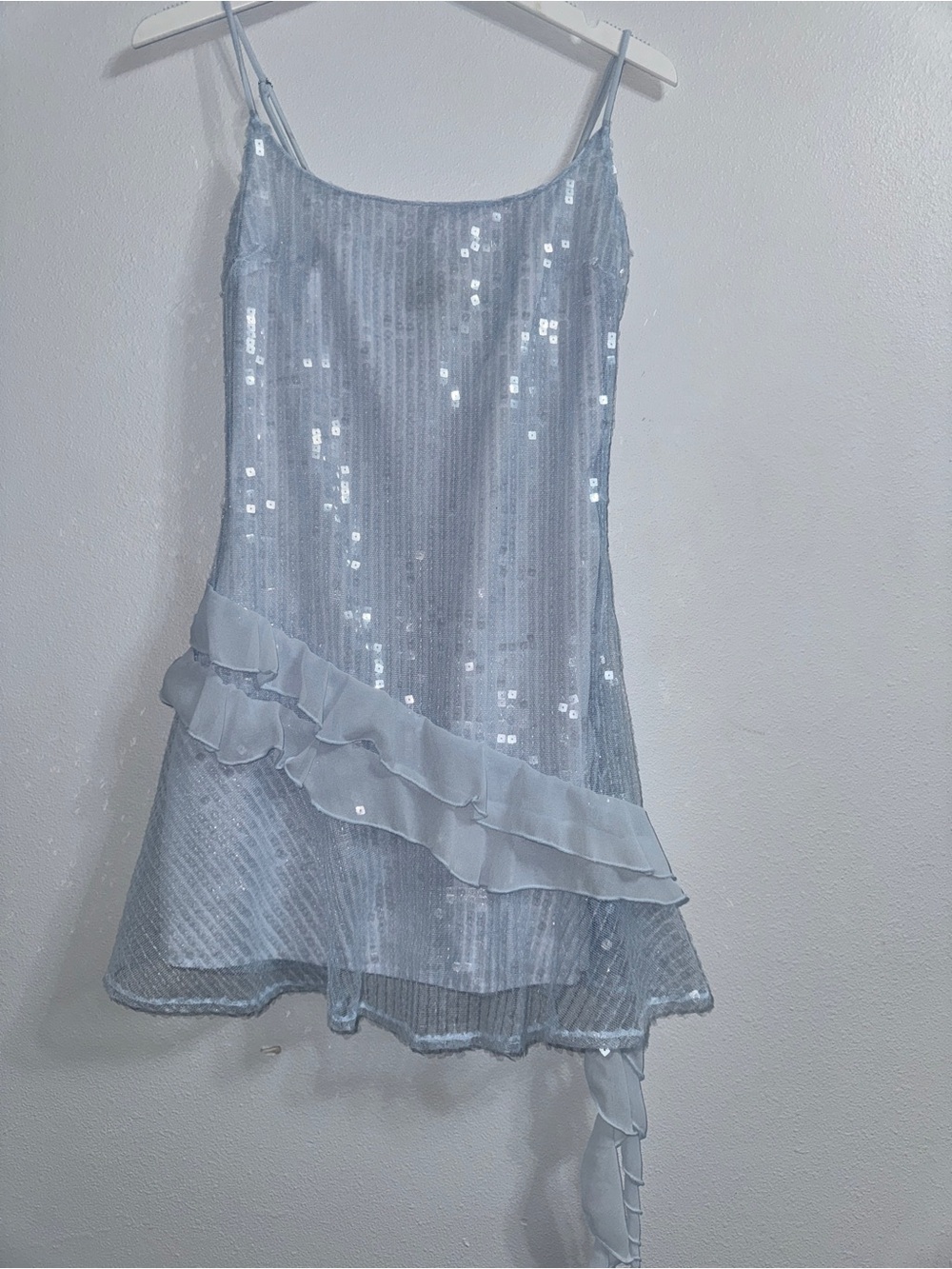 Baby Blue Sequin Ruffle Mini Skirt
